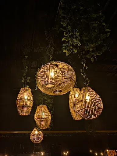 Hanging rattan lanterns above the dining area at Richmo